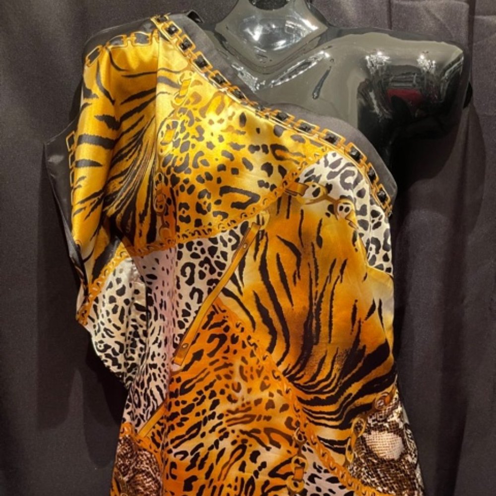 Cache One-Shoulder Gold and Black Top with Beading